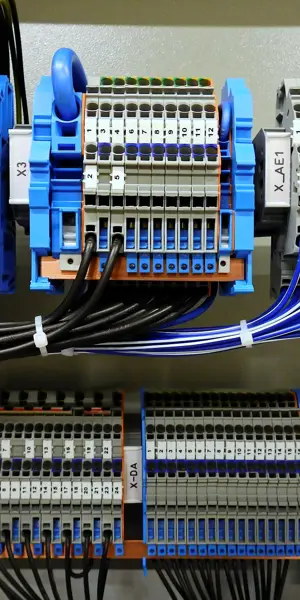 Elektrische schakelkast met componenten en bedrading voor elektrotechnische installaties in woning en utiliteit